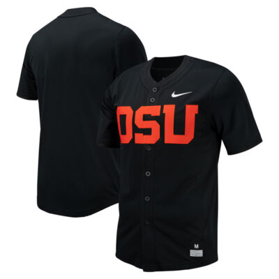 Oregon State Beavers Baseball Black Full Button Jersey - All Stitched