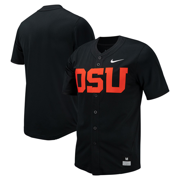 Oregon State Beavers Baseball Black Full Button Jersey - All Stitched