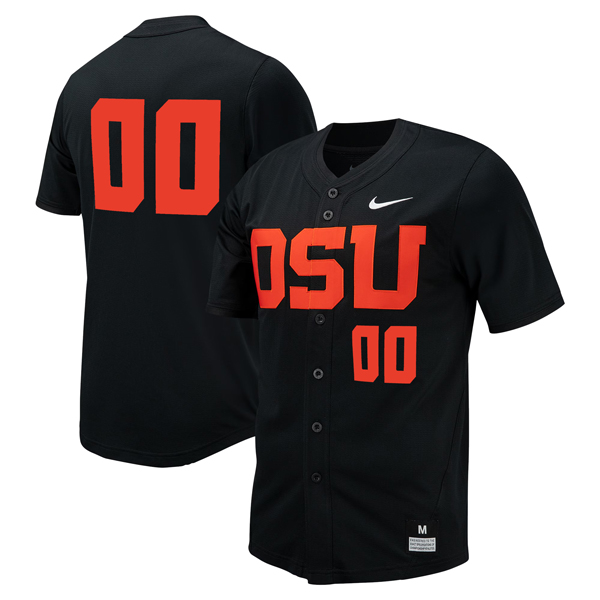 Custom Oregon State Beavers Baseball Black Full Button Jersey - All Stitched