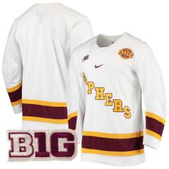 Minnesota Golden Gophers Hockey White 100th Season Jersey - All Stitched