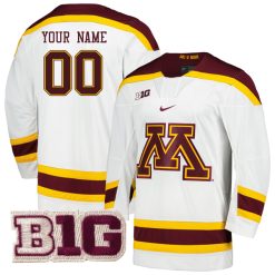 Custom Minnesota Golden Gophers Hockey White Jersey - All Stitched