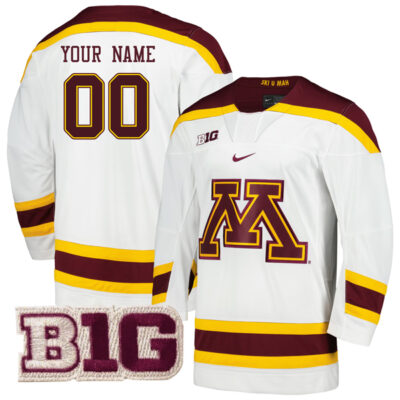Custom Minnesota Golden Gophers Hockey White Jersey - All Stitched