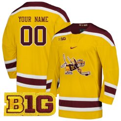 Custom Minnesota Golden Gophers Hockey Gold Jersey - All Stitched
