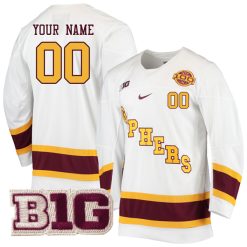 Custom Minnesota Golden Gophers Hockey White 100th Season Jersey - All Stitched