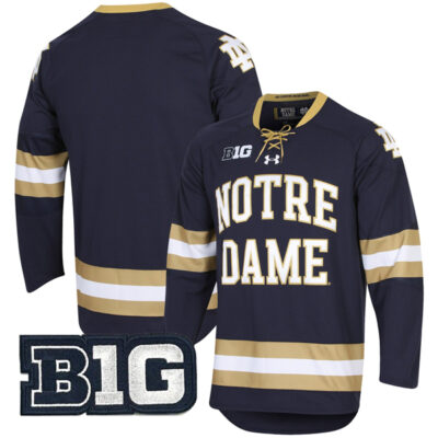 Notre Dame Fighting Irish Hockey Navy UA Jersey - All Stitched