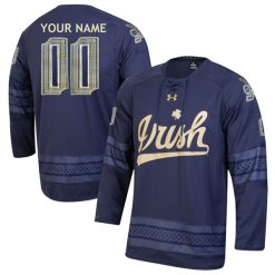 Custom Notre Dame Fighting Irish Hockey Navy Ireland Jersey - All Stitched