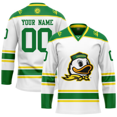 Custom Oregon Ducks Hockey White Jersey - All Stitched