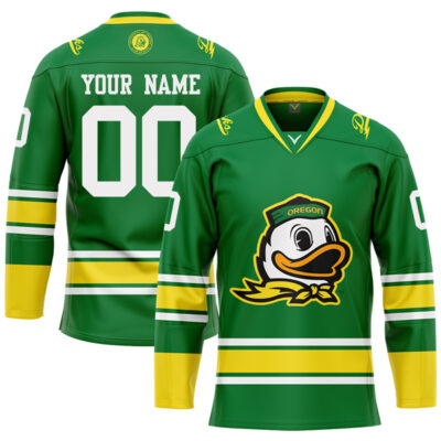 Custom Oregon Ducks Hockey Green Jersey - All Stitched