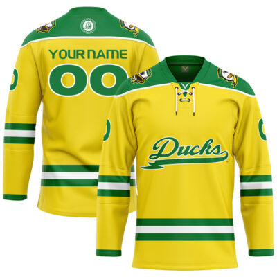 Custom Oregon Ducks Hockey Yellow Jersey - All Stitched