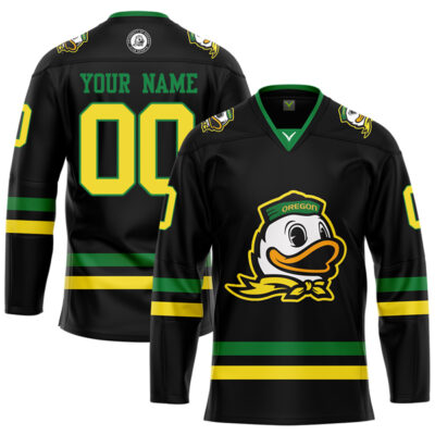 Custom Oregon Ducks Hockey Black Jersey - All Stitched