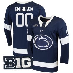 Custom Penn State Nittany Lions Hockey Navy Jersey - All Stitched