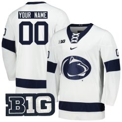 Custom Penn State Nittany Lions Hockey White Jersey - All Stitched