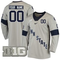Custom Penn State Nittany Lions Hockey Grey Jersey - All Stitched