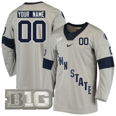 Custom Penn State Nittany Lions Hockey Grey Jersey - All Stitched