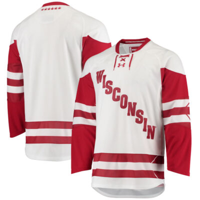 Wisconsin Badgers Hockey White UA Jersey - All Stitched