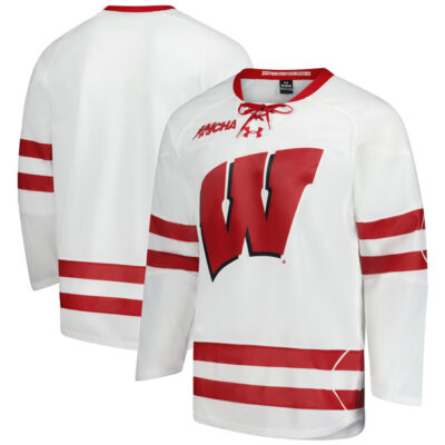 Wisconsin Badgers Hockey White Jersey w/ B1G Patch - All Stitched