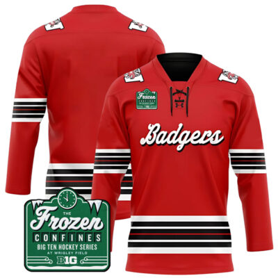 Wisconsin Badgers Hockey Red Alternate Jersey w/ Frozen Confines Patch - All Stitched