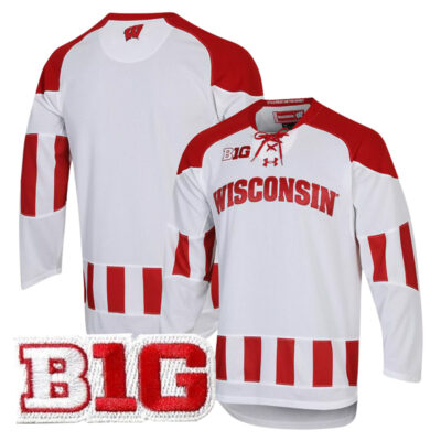 Wisconsin Badgers Hockey White Alternate Jersey w/ B1G Patch - All Stitched
