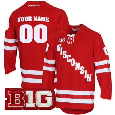 Custom Wisconsin Badgers Hockey Red UA Jersey w/ B1G Patch - All Stitched