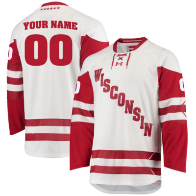 Custom Wisconsin Badgers Hockey White UA Jersey - All Stitched