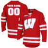 Custom Wisconsin Badgers Hockey Red Jersey w/ B1G Patch - All Stitched