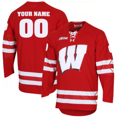 Custom Wisconsin Badgers Hockey Red Jersey w/ B1G Patch - All Stitched