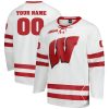 Custom Wisconsin Badgers Hockey White Jersey w/ B1G Patch - All Stitched