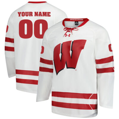 Custom Wisconsin Badgers Hockey White Jersey - All Stitched