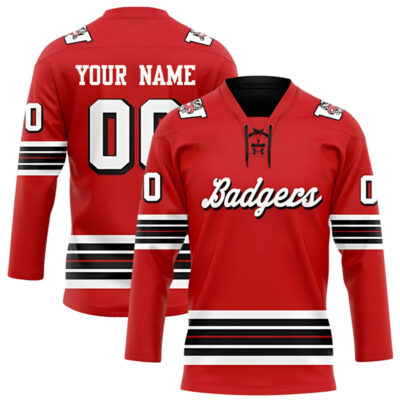 Custom Wisconsin Badgers Hockey Red Alternate Jersey - All Stitched