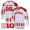 Custom Wisconsin Badgers Hockey White Alternate Jersey w/ B1G Patch - All Stitched