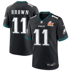 AJ Brown Philadelphia Eagles Black Super Bowl LIX Game Jersey - All Stitched