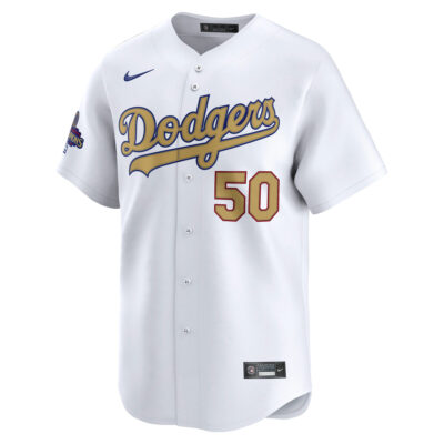 Alternative view of Mookie Betts Los Angeles Dodgers White 2025 Gold Collection Limited Jersey - All Stitched