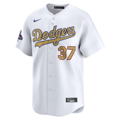 Alternative view of Teoscar Hernandez Los Angeles Dodgers White 2025 Gold Collection Limited Jersey - All Stitched