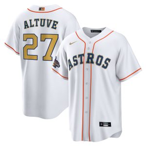 Jose Altuve Houston Astros White 2023 Gold Collection Jersey - All Stitched