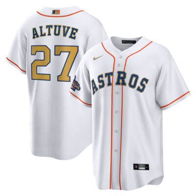 Jose Altuve Houston Astros White 2023 Gold Collection Jersey - All Stitched