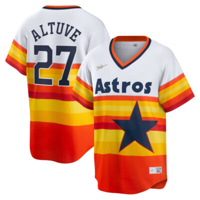 Jose Altuve Houston Astros White Orange Cooperstown Collection Jersey - All Stitched