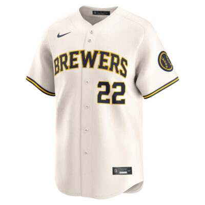 Alternative view of Christian Yelich Milwaukee Brewers Cream Home Limited Jersey - All Stitched