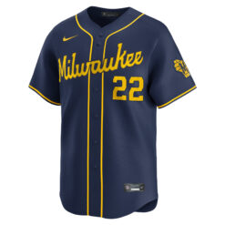 Alternative view of Christian Yelich Milwaukee Brewers Navy Alternate Limited Jersey - All Stitched