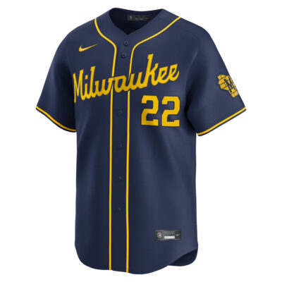 Alternative view of Christian Yelich Milwaukee Brewers Navy Alternate Limited Jersey - All Stitched