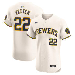 Christian Yelich Milwaukee Brewers Cream Home Elite Jersey - All Stitched