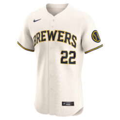 Alternative view of Christian Yelich Milwaukee Brewers Cream Home Elite Jersey - All Stitched