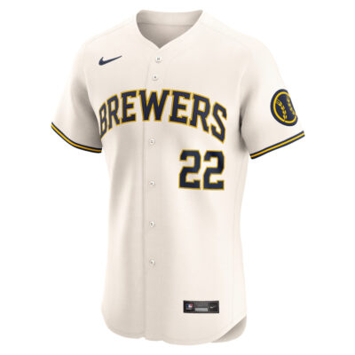 Alternative view of Christian Yelich Milwaukee Brewers Cream Home Elite Jersey - All Stitched