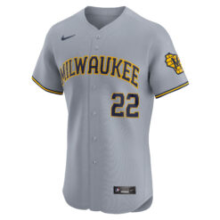 Alternative view of Christian Yelich Milwaukee Brewers Grey Road Elite Jersey - All Stitched