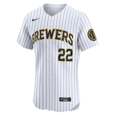 Alternative view of Christian Yelich Milwaukee Brewers White Alternate Elite Jersey - All Stitched