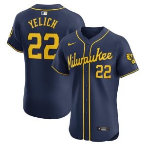 Christian Yelich Milwaukee Brewers Navy Alternate Elite Jersey - All Stitched