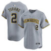 Brice Turang Milwaukee Brewers Grey Road Limited Jersey - All Stitched