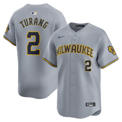 Brice Turang Milwaukee Brewers Grey Road Limited Jersey - All Stitched