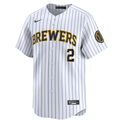 Alternative view of Brice Turang Milwaukee Brewers White Alternate Limited Jersey - All Stitched