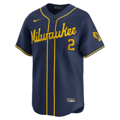 Alternative view of Brice Turang Milwaukee Brewers Navy Alternate Limited Jersey - All Stitched