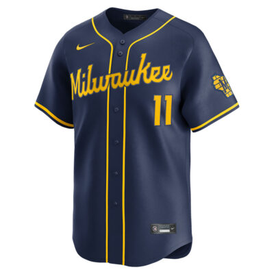 Alternative view of Jackson Chourio Milwaukee Brewers Navy Alternate Limited Jersey - All Stitched